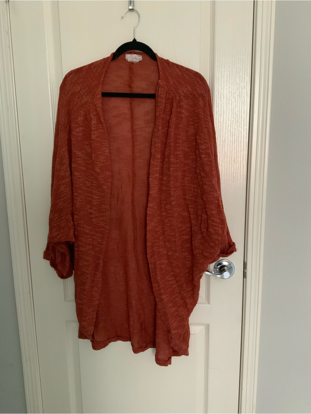 Free People Open Front Duster Cardigan OS Rust Orange Dolman Sleeve